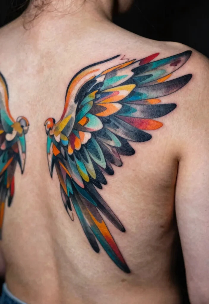 16 Angel Wings Tattoo Ideas: Powerful, Spiritual, and Timeless - 9. Abstract Wings 1
