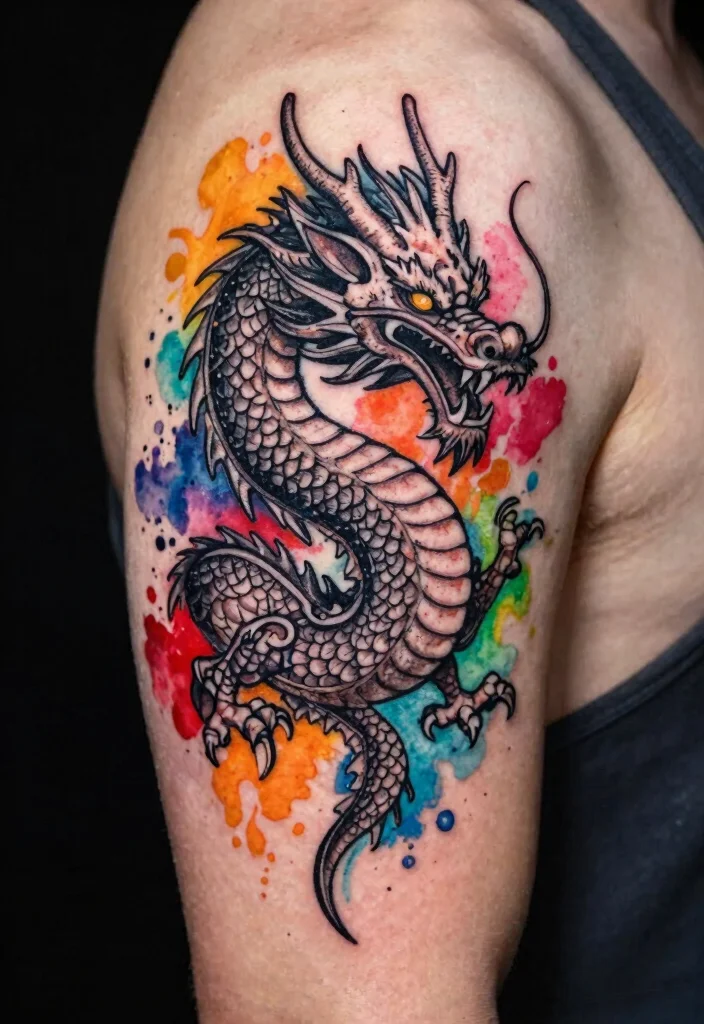 16 Black Dragon Tattoo Ideas: Dark, Bold, and Timeless - 10. Watercolor Dragon 1
