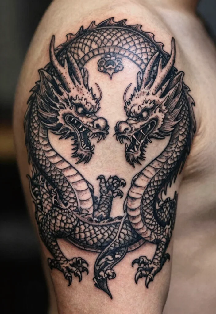 16 Black Dragon Tattoo Ideas: Dark, Bold, and Timeless - 11. Mythical Dragon Duo 1