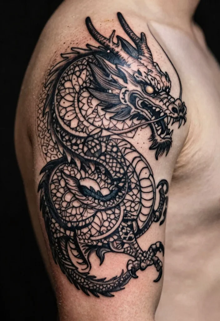 16 Black Dragon Tattoo Ideas: Dark, Bold, and Timeless - 13. Dragon Mandala 1