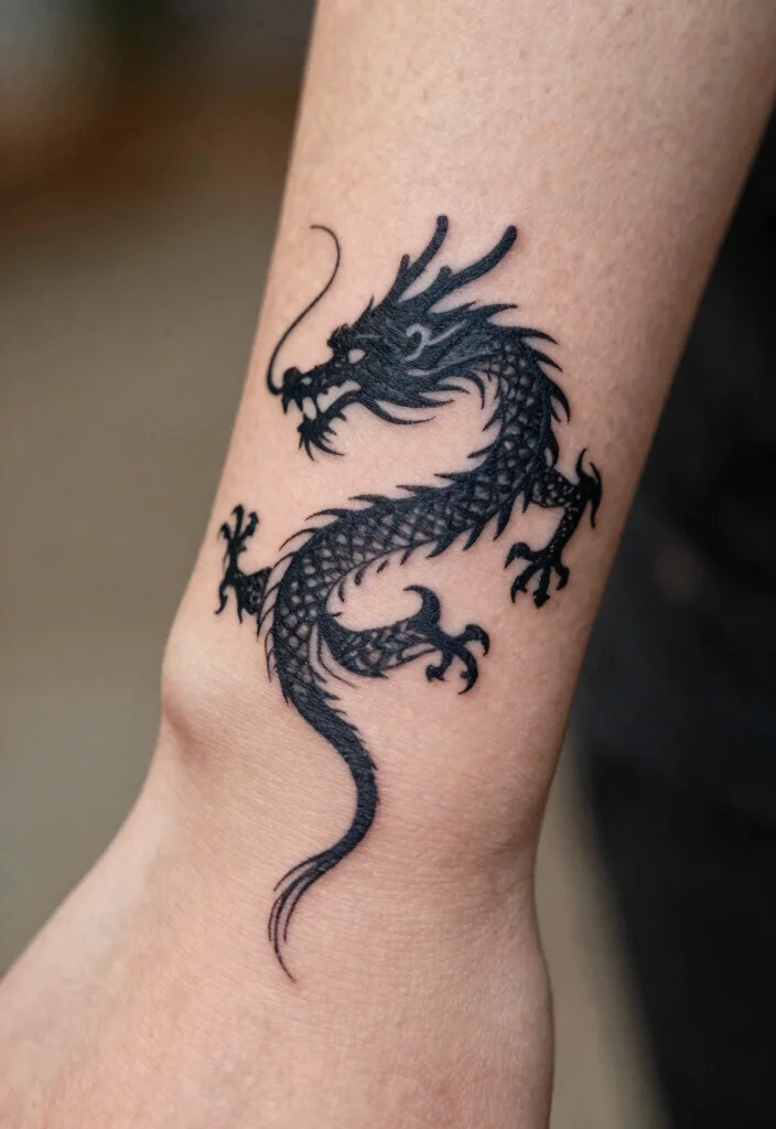 16 Black Dragon Tattoo Ideas: Dark, Bold, and Timeless - 2. Elegant Silhouette 1