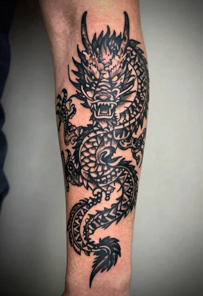 16 Black Dragon Tattoo Ideas: Dark, Bold, and Timeless - 3. Intricate Tribal Design 1