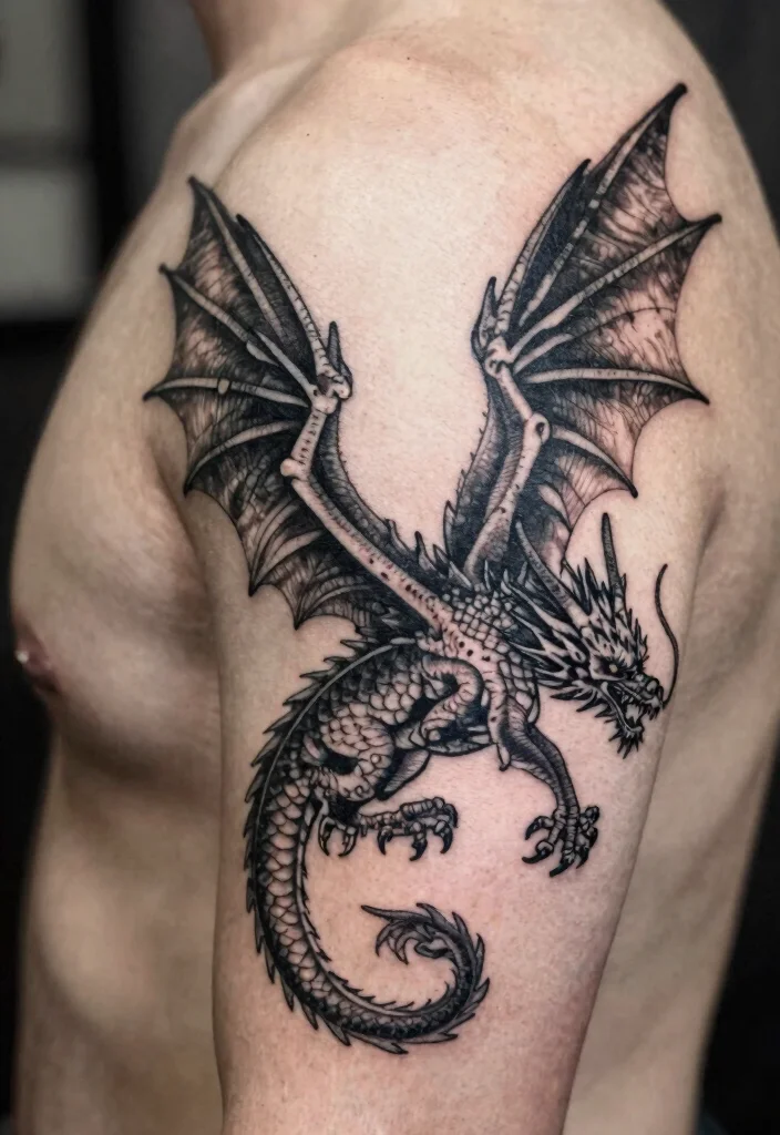 16 Black Dragon Tattoo Ideas: Dark, Bold, and Timeless - 5. Winged Majesty 1