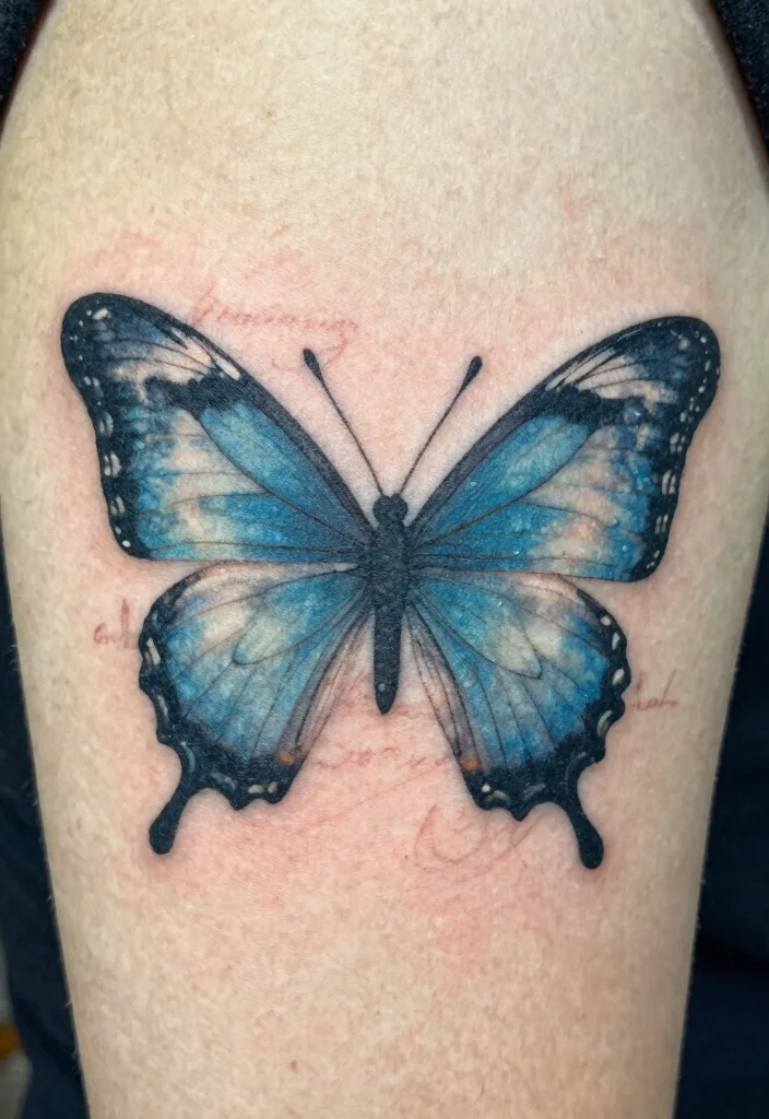 16 Blue Butterfly Tattoo Ideas: Calm, Mystical, and Beautiful - 10. Vintage Style 1