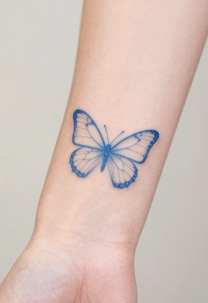 16 Blue Butterfly Tattoo Ideas: Calm, Mystical, and Beautiful - 3. Minimalist Magic 1