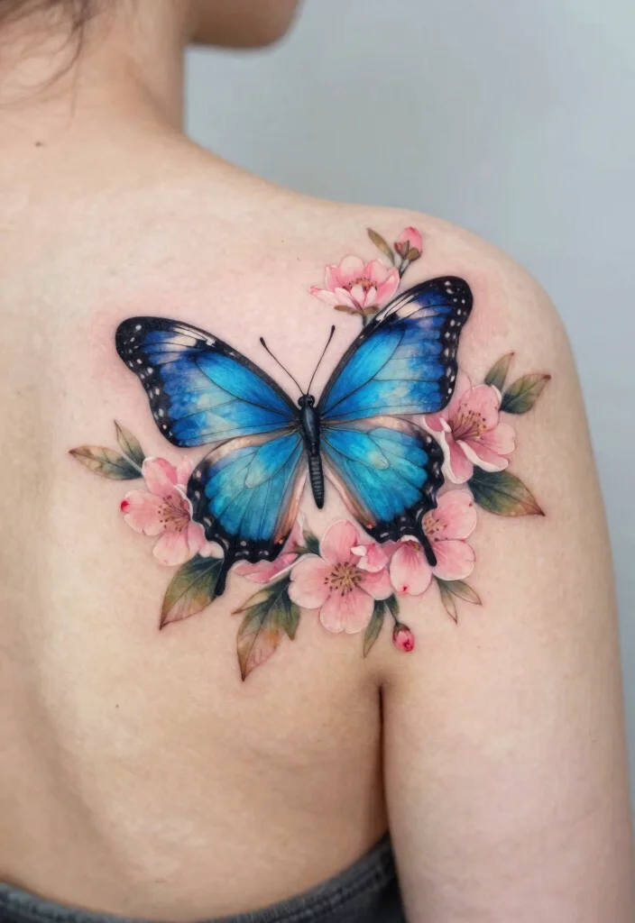 16 Blue Butterfly Tattoo Ideas: Calm, Mystical, and Beautiful - 4. Nature-Inspired Designs 1