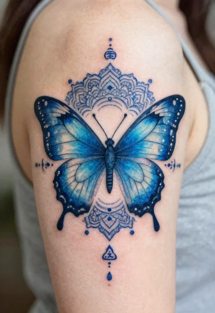 16 Blue Butterfly Tattoo Ideas: Calm, Mystical, and Beautiful - 5. Spiritual Symbols 1
