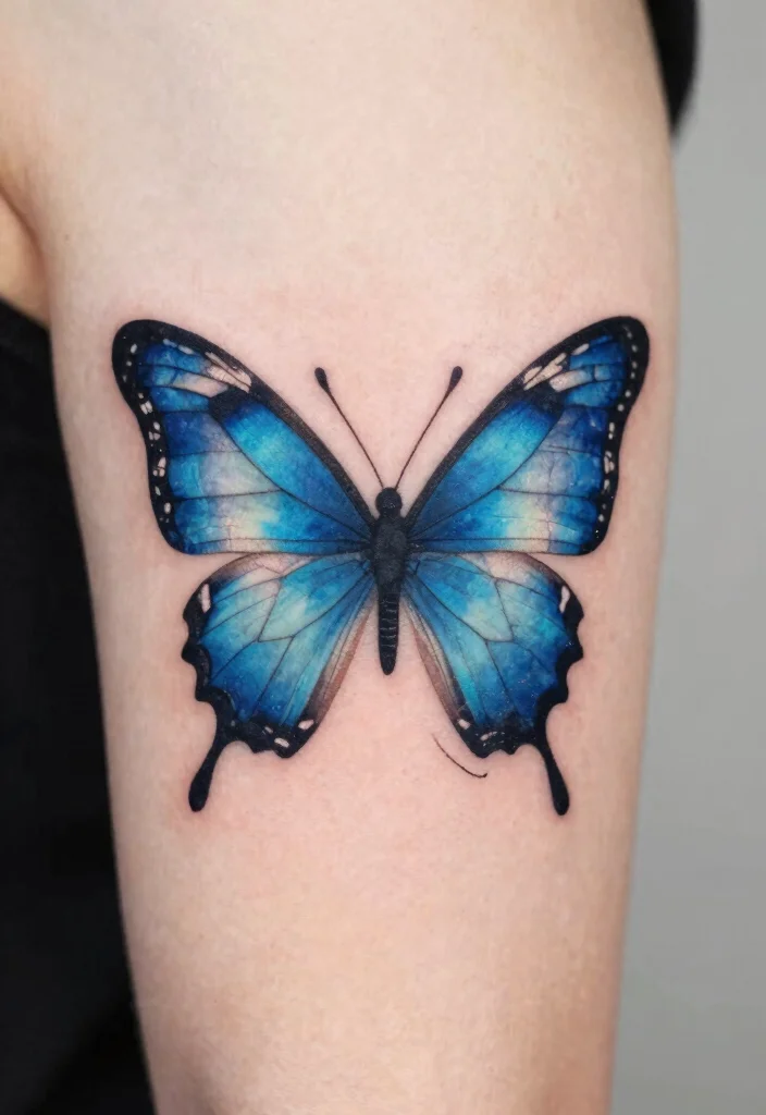 16 Blue Butterfly Tattoo Ideas: Calm, Mystical, and Beautiful - 6. Geometric Fusion 1