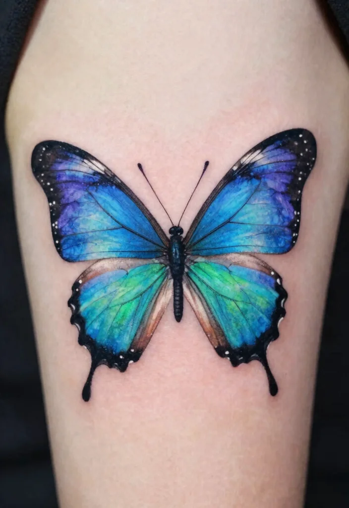 16 Blue Butterfly Tattoo Ideas: Calm, Mystical, and Beautiful - 9. Combining Colors 1