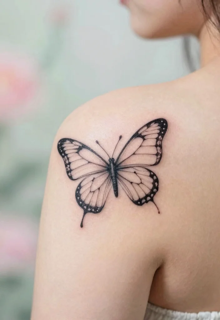 16 Butterfly Tattoo on Shoulder Ideas Graceful and Eye Catching - 1. Simplistic Outline Butterfly 1