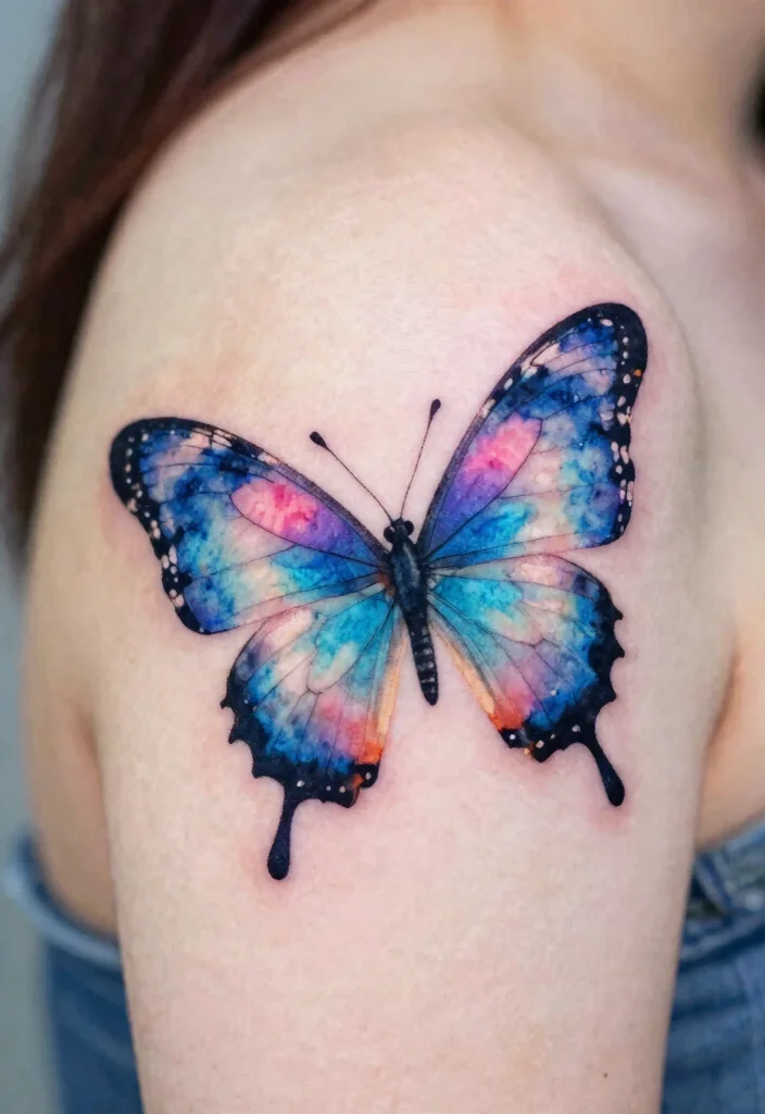 16 Butterfly Tattoo on Shoulder Ideas Graceful and Eye Catching - 2. Watercolor Butterfly Tattoo 1