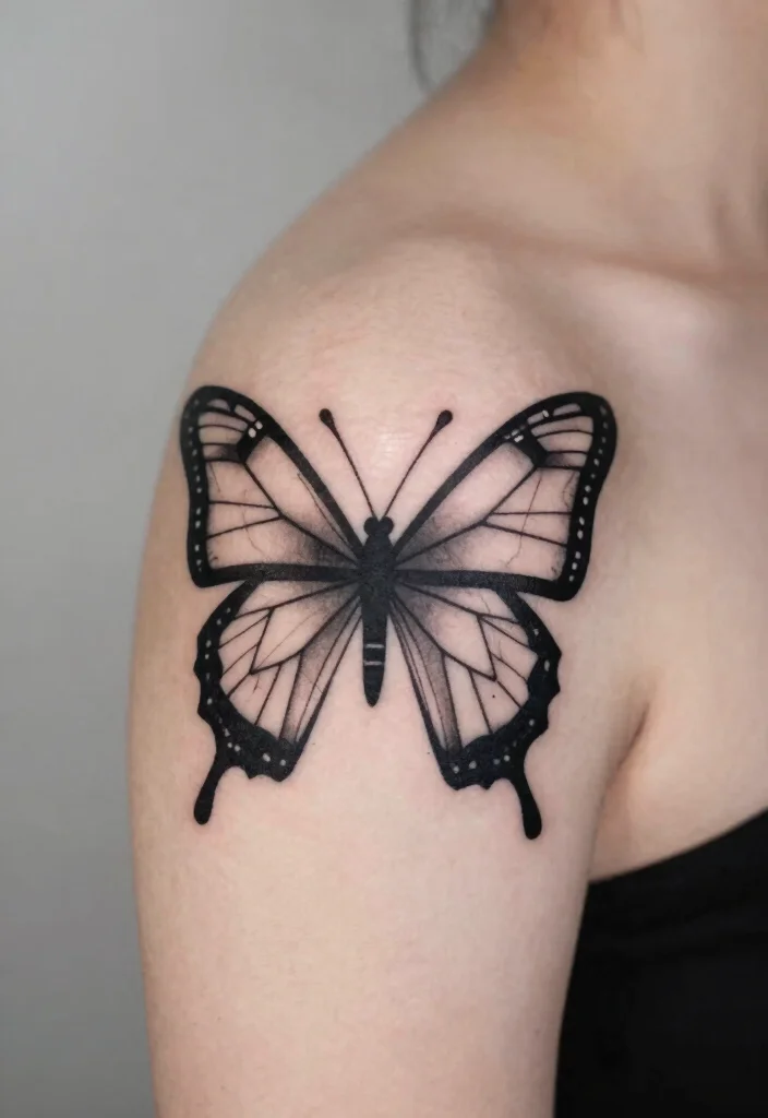 16 Butterfly Tattoo on Shoulder Ideas Graceful and Eye Catching - 3. Geometric Butterfly Design 1