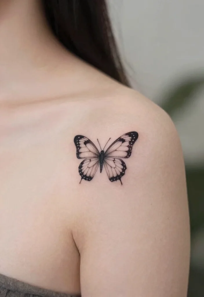 16 Butterfly Tattoo on Shoulder Ideas Graceful and Eye Catching - 5. Tiny Minimalist Butterfly 1