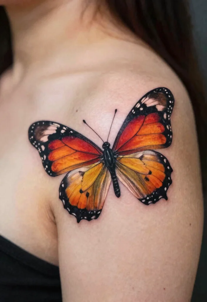 16 Butterfly Tattoo on Shoulder Ideas Graceful and Eye Catching - 7. 3D Butterfly Illusion 1