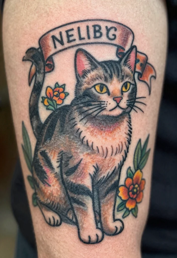 16 Dark Cat Tattoo Ideas: Mysterious, Edgy, and Bold - 12. Vintage Style Cat Tattoos 1