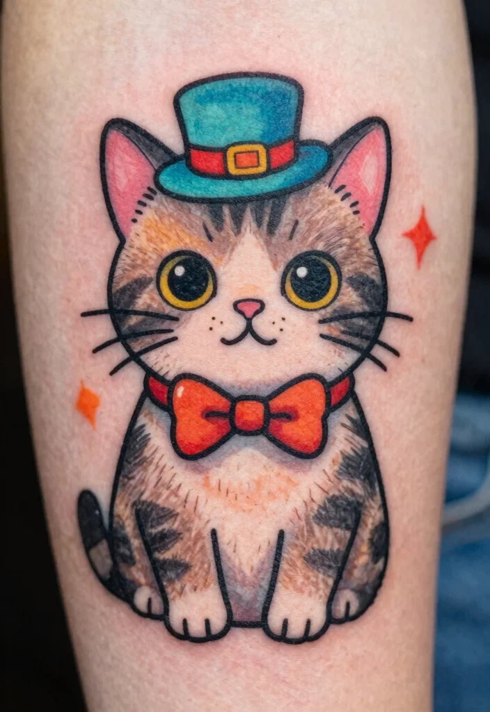 16 Dark Cat Tattoo Ideas: Mysterious, Edgy, and Bold - 15. Cat Tattoos with Whimsical Flair 1