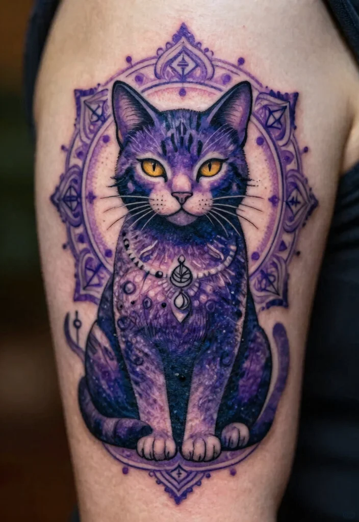 16 Dark Cat Tattoo Ideas: Mysterious, Edgy, and Bold - 16. The Spiritual Cat Tattoos 1