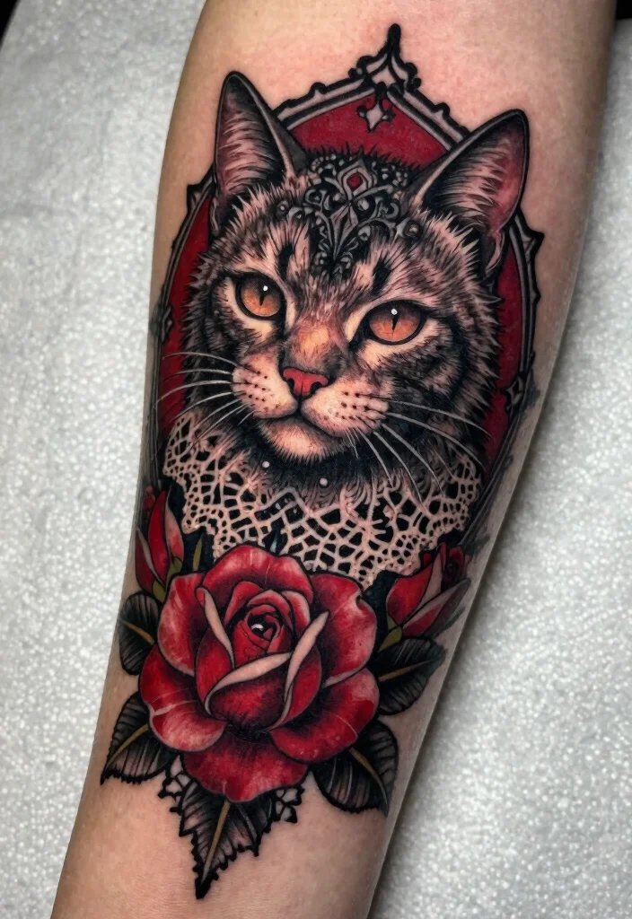 16 Dark Cat Tattoo Ideas: Mysterious, Edgy, and Bold - 3. Gothic Style Cat Tattoos 1