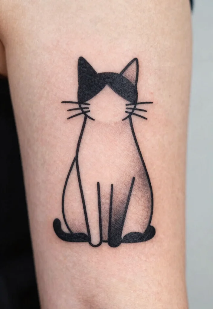 16 Dark Cat Tattoo Ideas: Mysterious, Edgy, and Bold - 4. Edgy Minimalist Cat Tattoos 1