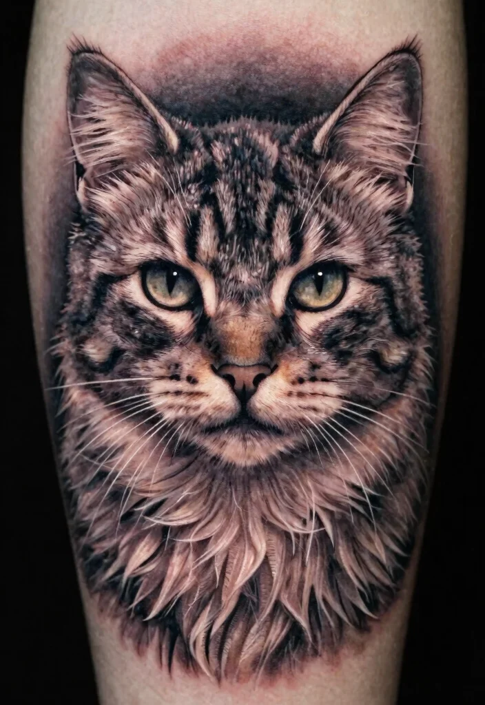 16 Dark Cat Tattoo Ideas: Mysterious, Edgy, and Bold - 5. Realistic Cat Portraits 1