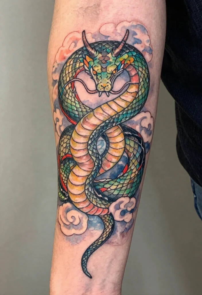 16 Dragon Tattoo Forearm Ideas: Detailed, Balanced, and Bold - 1. The Serpent Dragon: A Flowing Design 1