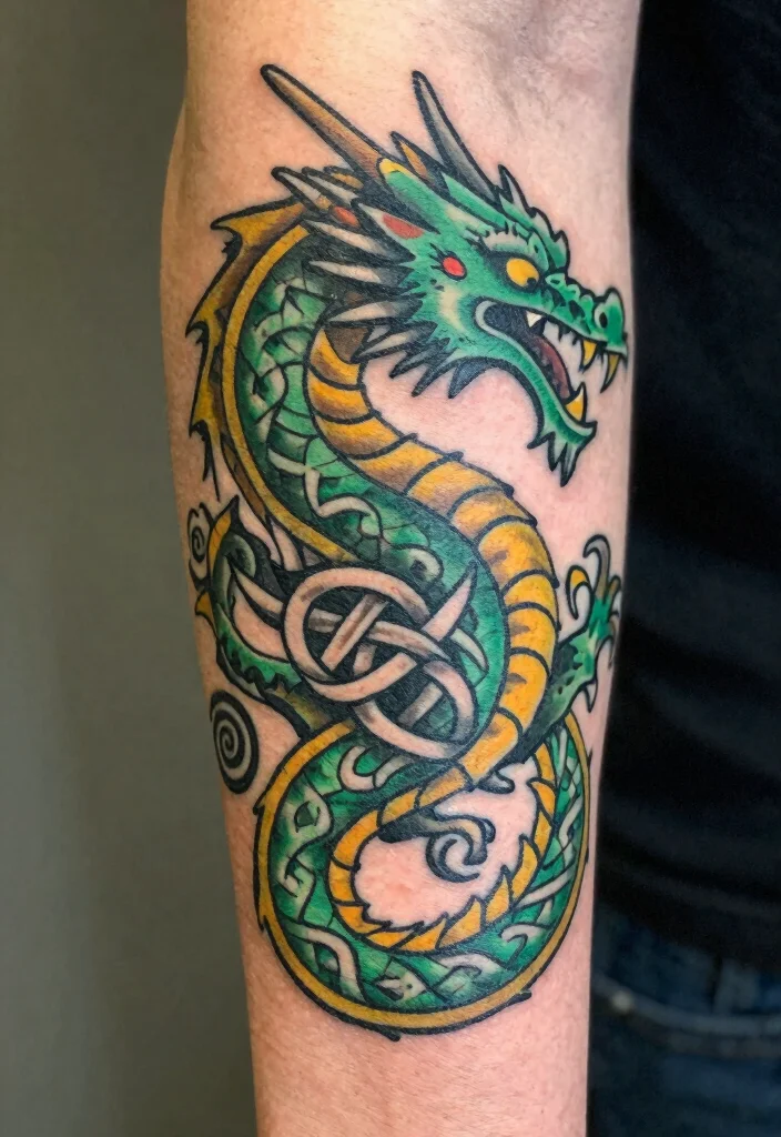 16 Dragon Tattoo Forearm Ideas: Detailed, Balanced, and Bold - 11. The Celtic Dragon: Knots and Heritage 1