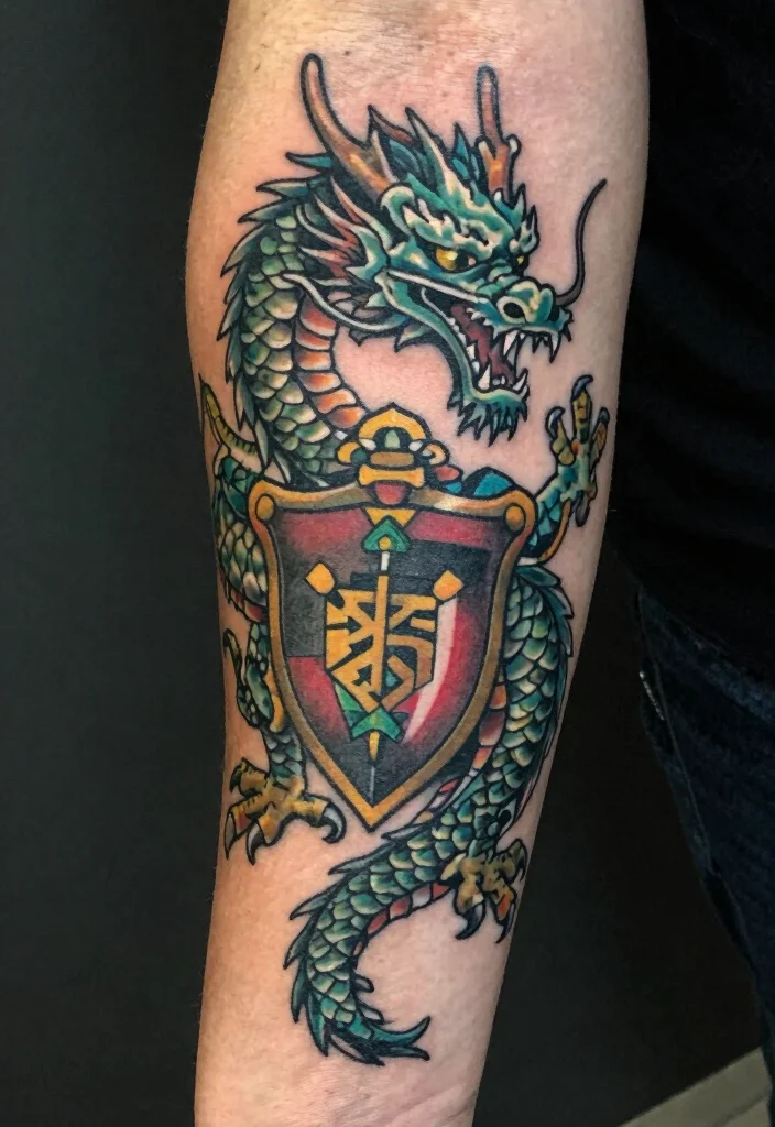 16 Dragon Tattoo Forearm Ideas: Detailed, Balanced, and Bold - 15. The Guardian Dragon: A Protective Symbol 1