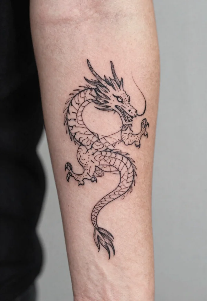 16 Dragon Tattoo Forearm Ideas: Detailed, Balanced, and Bold - 5. The Minimalist Dragon: Subtle yet Striking 1