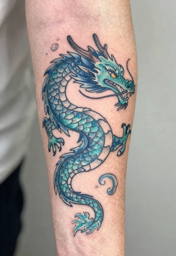 16 Dragon Tattoo Forearm Ideas: Detailed, Balanced, and Bold - 7. The Water Dragon: Fluid and Graceful 1