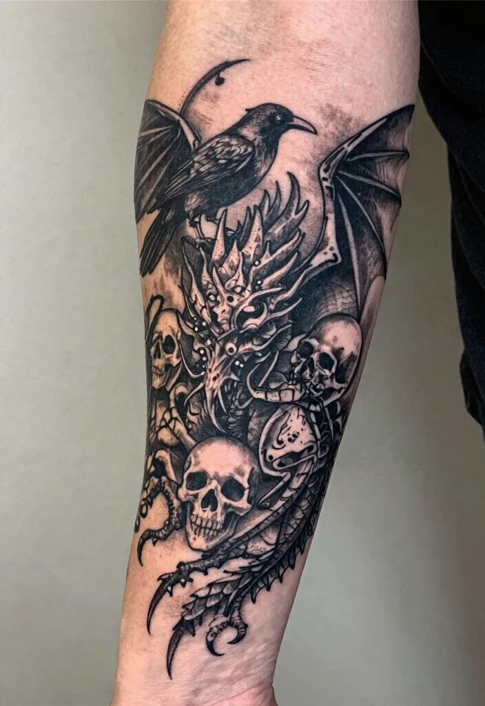 16 Dragon Tattoo Forearm Ideas: Detailed, Balanced, and Bold - 9. The Gothic Dragon: Dark and Mysterious 1