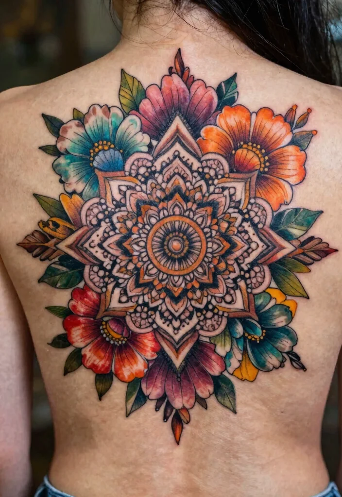 16 Floral Sun Tattoo Ideas: Soft, Radiant, and Feminine - 13. Floral Mandala Sun Tattoo 1