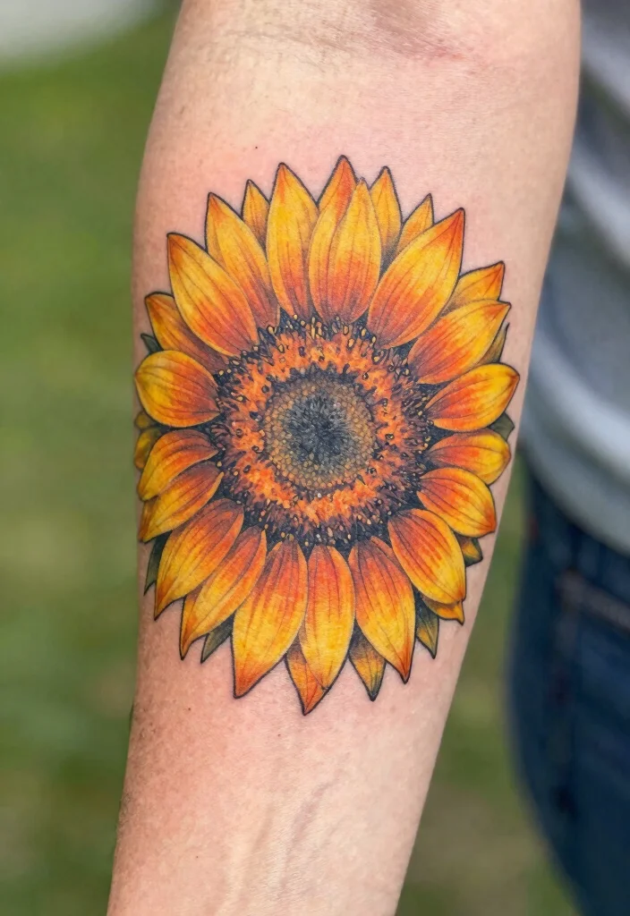 16 Floral Sun Tattoo Ideas: Soft, Radiant, and Feminine - 14. Floral Sun Tattoo with Sunflowers 1