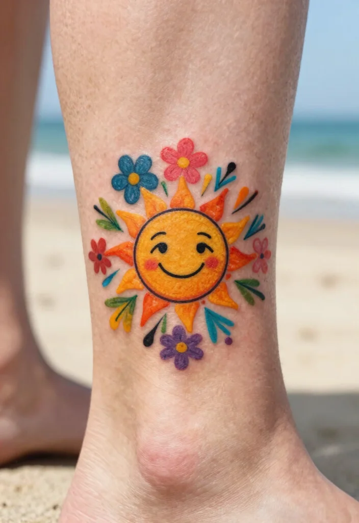 16 Floral Sun Tattoo Ideas: Soft, Radiant, and Feminine - 15. Whimsical Floral Sun Tattoo 1