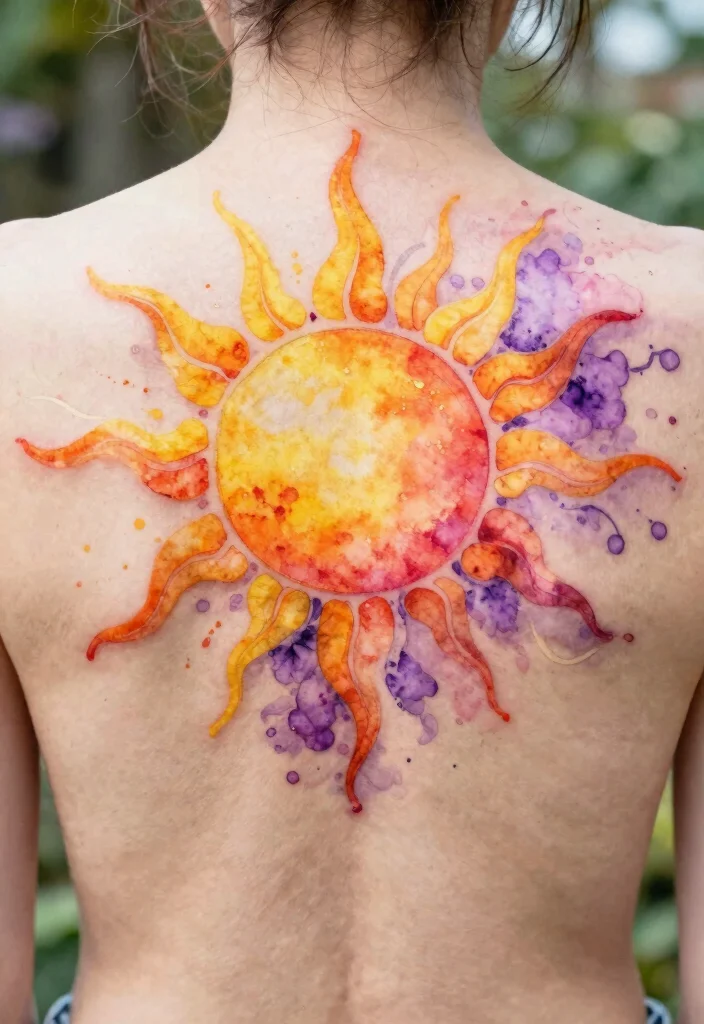 16 Floral Sun Tattoo Ideas: Soft, Radiant, and Feminine - 2. Watercolor Floral Sun Tattoo 1