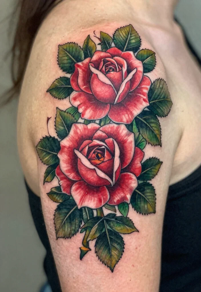 16 Flower Shoulder Tattoo Ideas: Feminine Graceful Placement - 9. Flowing Rose Vines 1