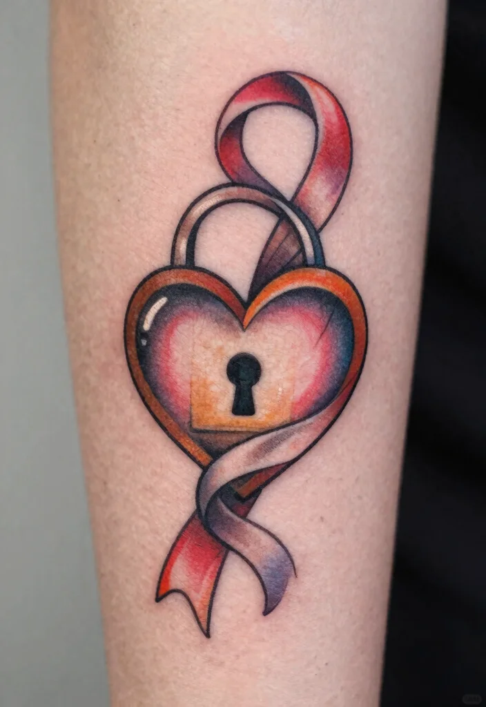 16 Heart Lock Tattoo Ideas: Romantic, Symbolic, and Classic - 10. Heart Lock with a Ribbon 1