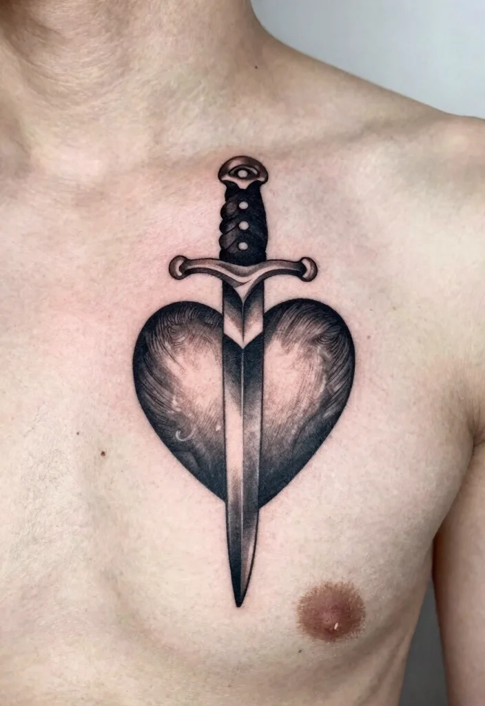 16 Heart Lock Tattoo Ideas: Romantic, Symbolic, and Classic - 13. Heart Lock with a Dagger 1