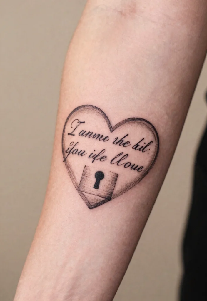 16 Heart Lock Tattoo Ideas: Romantic, Symbolic, and Classic - 15. Heart Lock with a Quote 1