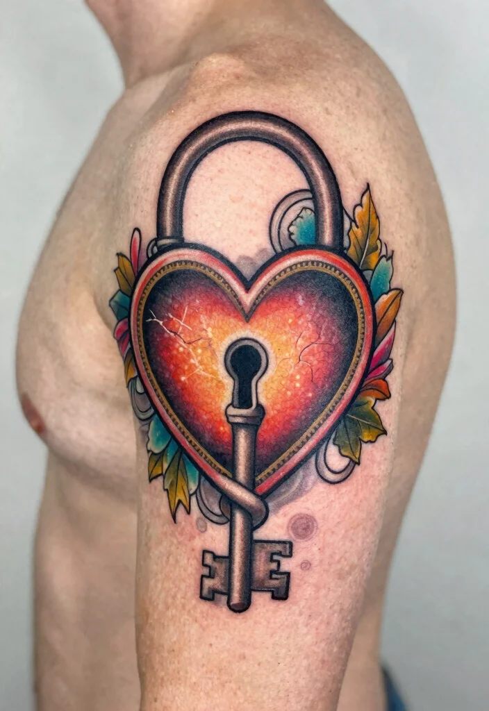 16 Heart Lock Tattoo Ideas: Romantic, Symbolic, and Classic - 3. Key and Heart Lock Combo 1