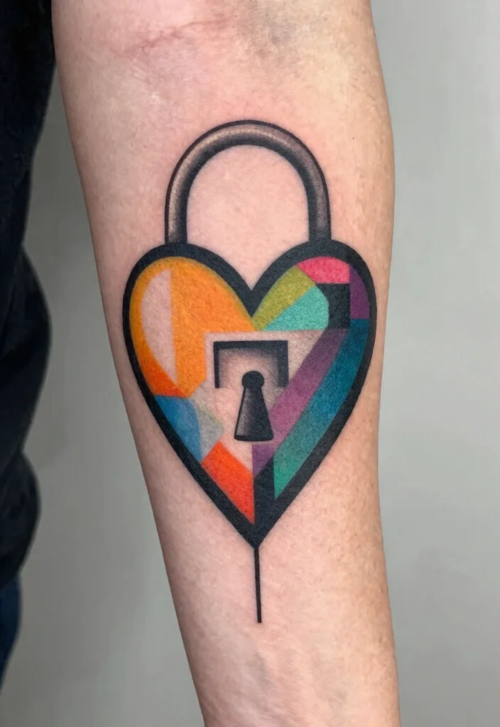 16 Heart Lock Tattoo Ideas: Romantic, Symbolic, and Classic - 6. Abstract Heart Lock Design 1
