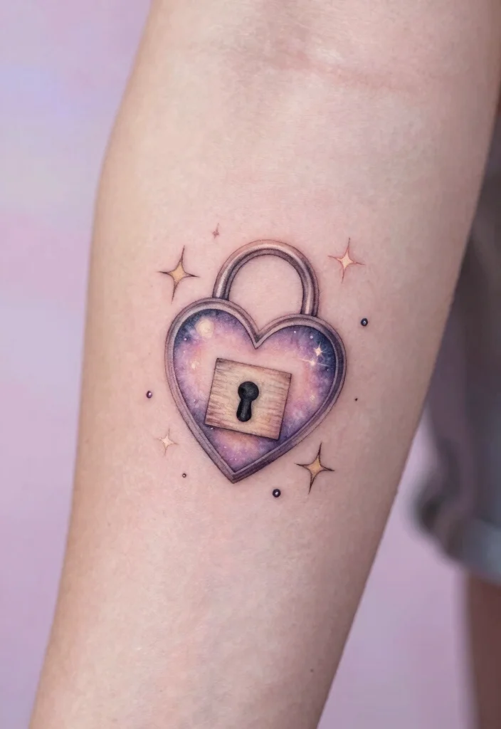 16 Heart Lock Tattoo Ideas: Romantic, Symbolic, and Classic - 8. Heart Lock Surrounded by Stars 1