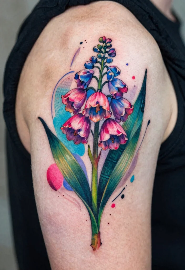 16 July Birth Flower Tattoo Ideas: Meaningful Floral Ink - 10. Larkspur with Abstract Elements 1