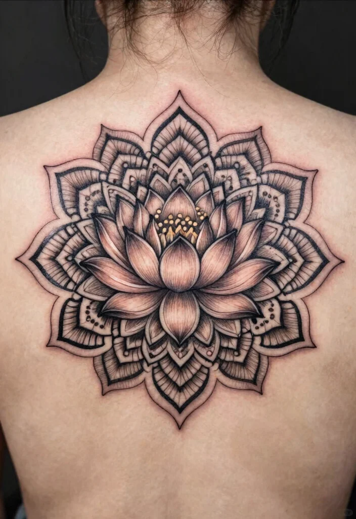 16 July Birth Flower Tattoo Ideas: Meaningful Floral Ink - 11. Water Lily Mandala 1