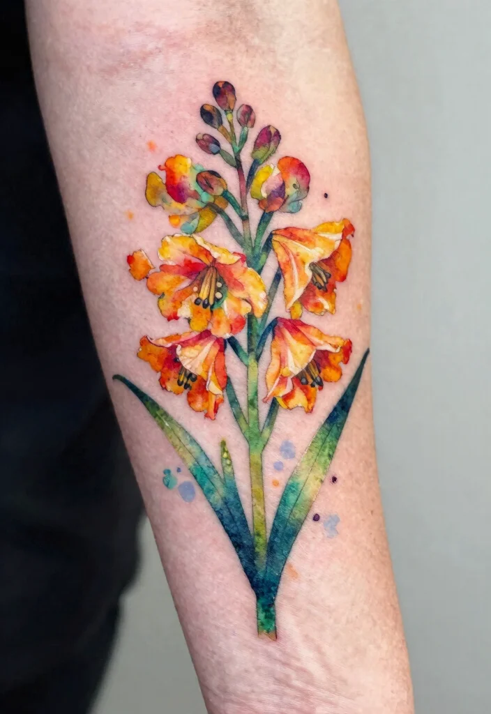 16 July Birth Flower Tattoo Ideas: Meaningful Floral Ink - 13. Colorful Floral Watercolor 1
