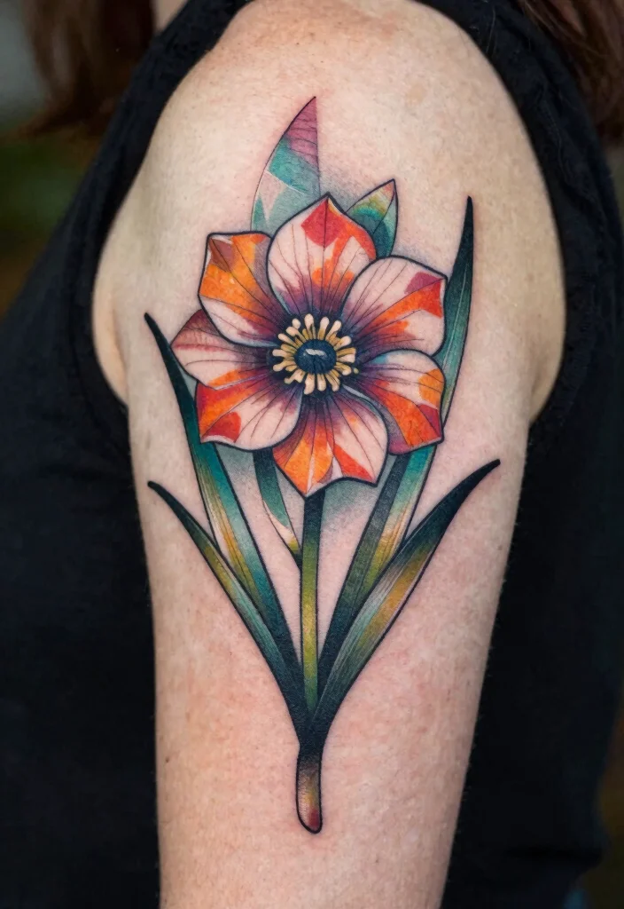 16 July Birth Flower Tattoo Ideas: Meaningful Floral Ink - 3. Geometric Larkspur 1