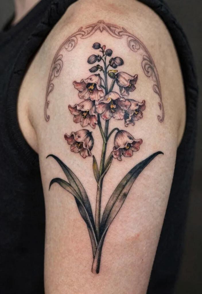 16 July Birth Flower Tattoo Ideas: Meaningful Floral Ink - 6. Vintage Larkspur 1