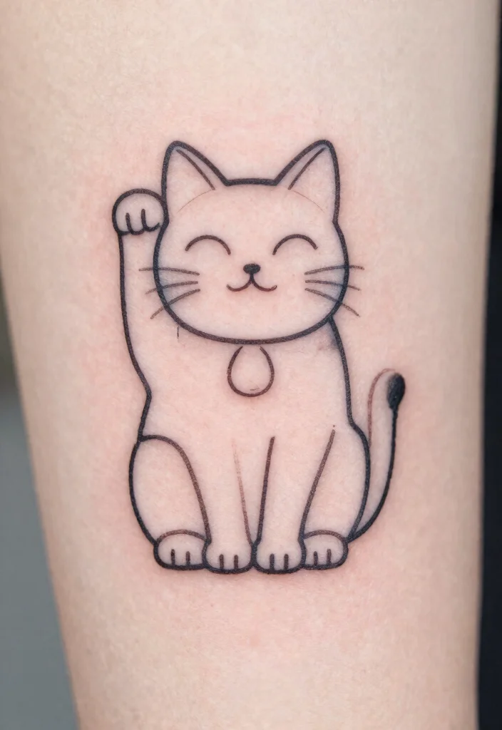 16 Lucky Cat Tattoo Ideas Fortune Cute and Symbolic - 1. Minimalist Lucky Cat Outline 1
