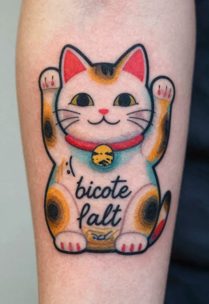 16 Lucky Cat Tattoo Ideas Fortune Cute and Symbolic - 16. Lucky Cat with Inspirational Quote 1