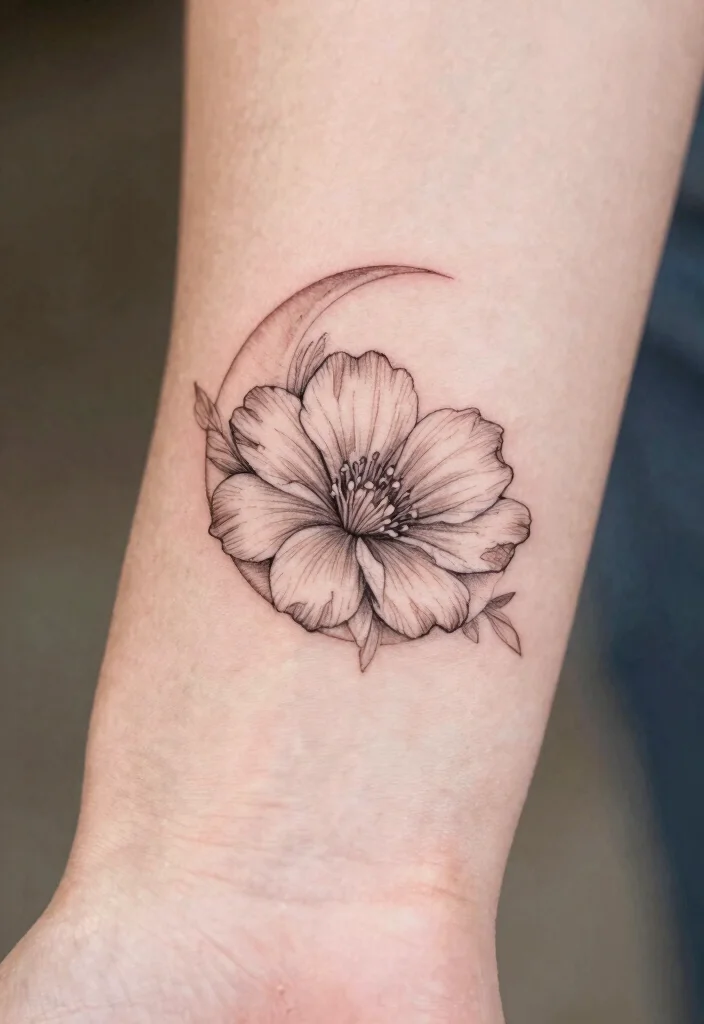 16 Moon Flower Tattoo Ideas: Soft, Spiritual, and Artistic - 1. Delicate Line Art Moon Flower 1