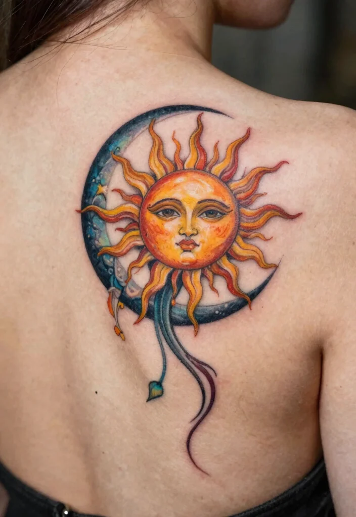 16 Moon Flower Tattoo Ideas: Soft, Spiritual, and Artistic - 15. Moon Flower and Sun Contrast 1